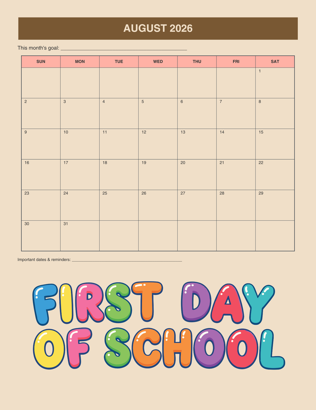 2026-2027 Academic School Planner (Printable PDF)